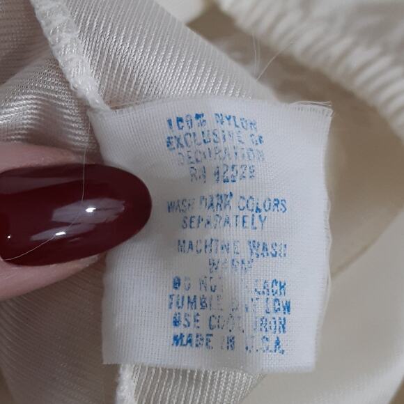 Vintage 80s Satin Lace Slip Dress Nightgown Cream Sleep Dress Scoop Neck Nightie - Picture 8 of 11